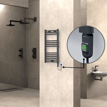 Radiva - Haiti Electric Towel Warmer 400x800 Flat Anthracite Textured (On/Off Button) 300 Watt