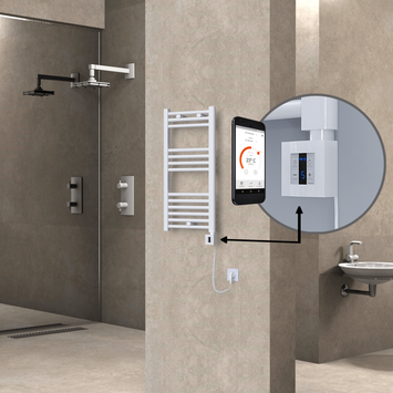  - Haiti Electric Towel Warmer 400x800 Flat White Gloss (KTX4 Thermostat) 300 Watt Spiral Cable