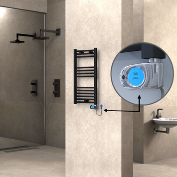 Radiva - Haiti Electric Towel Warmer 400x800 Flat Black Matt (Musa Thermostat) 300 Watt