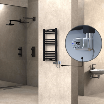 Radiva - Haiti Electric Towel Warmer 400x800 Flat Black Matt (Thesis Thermostat) 300 Watt