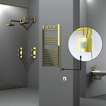 Radiva - Haiti Electric Towel Warmer 500x1000 Flat Gold (KTX1 Thermostat) 300 Watt Spiral Cable