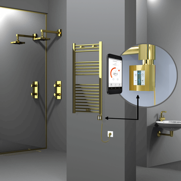 Radiva - Haiti Electric Towel Warmer 500x1000 Flat Gold (KTX4 Thermostat) 300 Watt Spiral Cable