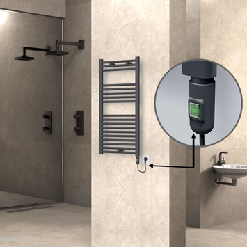 Radiva - Haiti Electric Towel Warmer 500x1000 Flat Anthracite Textured (On/Off Button) 600 Watt