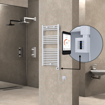 Radiva - Haiti Electric Towel Warmer 500x1000 Flat White Gloss (KTX4 Thermostat) 600 Watt Spiral Cable
