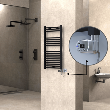 Radiva - Haiti Sèche Serviettes Electrique 500x1000 Noir mat (Thermostat Thesis) 600 Watt