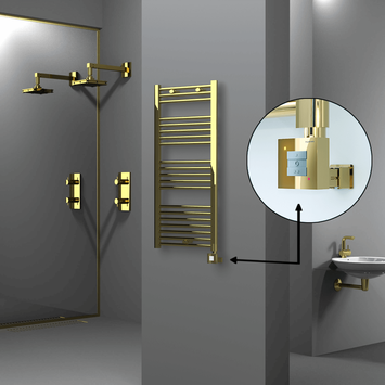 Radiva - Haiti Electric Towel Warmer 500x1100 Flat Gold (KTX1 Thermostat) 300 Watt