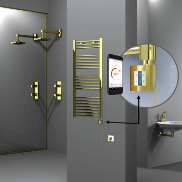 Radiva - Haiti Electric Towel Warmer 500x1100 Flat Gold (KTX4 Thermostat) 300 Watt Spiral Cable