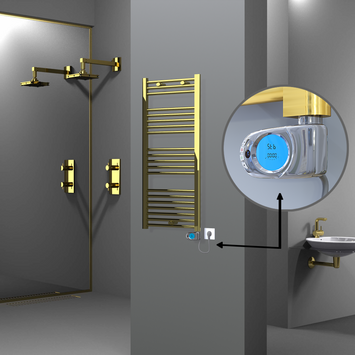 Radiva - Haiti Electric Towel Warmer 500x1100 Flat Gold (Musa Thermostat) 300 Watt