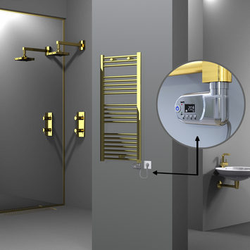 Radiva - Haiti Electric Towel Warmer 500x1100 Flat Gold (Thesis Thermostat) 300 Watt