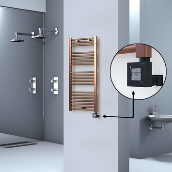  - Haiti Electric Towel Warmer 500x1100 Flat Antique Copper Gloss (KTX1 Thermostat) 300 Watt