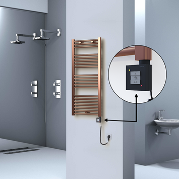Radiva - Haiti Electric Towel Warmer 500x1100 Flat Antique Copper Gloss (KTX1 Thermostat) 300 Watt Spiral Cable