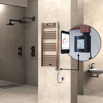  - Haiti Electric Towel Warmer 500x1100 Flat Antique Copper Gloss (KTX4 Thermostat) 300 Watt Spiral Cable