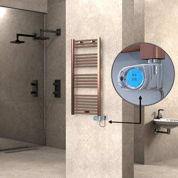  - Haiti Electric Towel Warmer 500x1100 Flat Antique Copper Gloss (Musa Thermostat) 300 Watt