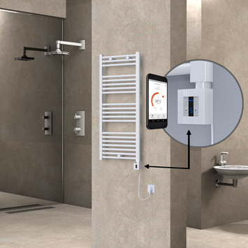 Radiva - HAITI Elektrikli Havlupan 500x1100 Düz Beyaz (KTX4 Termostat) 600W Spiral Kablolu