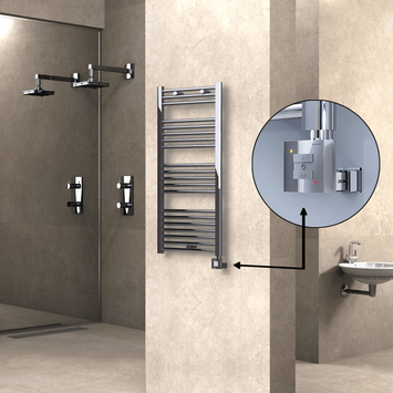  - Haiti Electric Towel Warmer 500x1100 Flat Chrome (KTX1 Thermostat) 300 Watt
