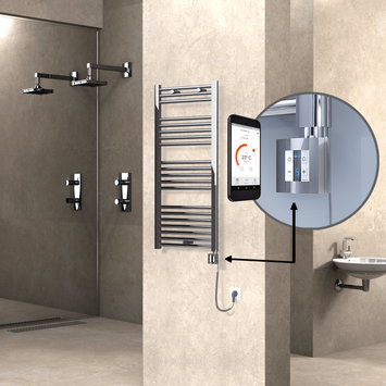  - Haiti Electric Towel Warmer 500x1100 Flat Chrome (KTX4 Thermostat) 300 Watt Spiral Cable