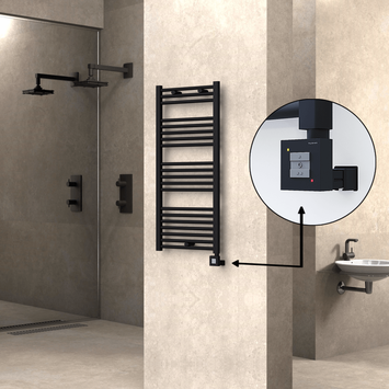Radiva - Haiti Electric Towel Warmer 500x1100 Flat Black Matt (KTX1 Thermostat) 600 Watt