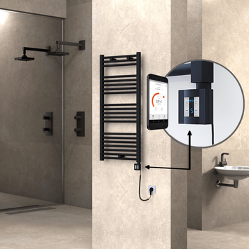 Radiva - HAITI Elektrikli Havlupan 500x1100 Düz Siyah (KTX4 Termostat) 600W Spiral Kablolu