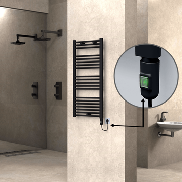 Radiva - Haiti Electric Towel Warmer 500x1100 Flat Black Matt (On/Off Button) 600 Watt