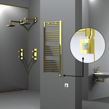 Radiva - Haiti Electric Towel Warmer 500x1200 Flat Gold (KTX1 Thermostat) 300 Watt Spiral Cable