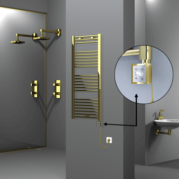 Radiva - Haiti Electric Towel Warmer 500x1200 Flat Gold (KTX3 Thermostat) 300 Watt Spiral Cable