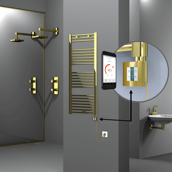 Radiva - Haiti Electric Towel Warmer 500x1200 Flat Gold (KTX4 Thermostat) 300 Watt Spiral Cable