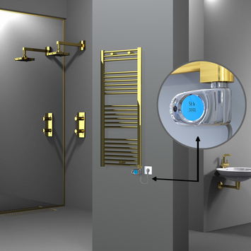 Radiva - Haiti Electric Towel Warmer 500x1200 Flat Gold (Musa Thermostat) 300 Watt