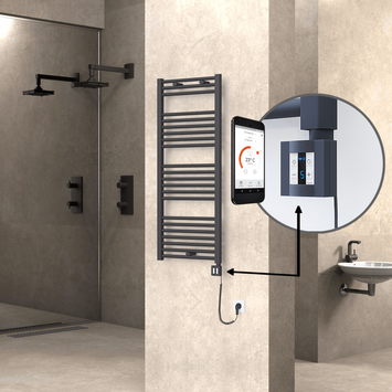 Radiva - HAITI Elektrikli Havlupan 500x1200 Düz Antrasit (KTX4 Termostat) 600W Spiral Kablolu