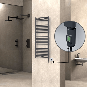 Radiva - Haiti Electric Towel Warmer 500x1200 Flat Anthracite Textured (On/Off Button) 600 Watt