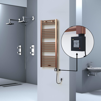  - Haiti Electric Towel Warmer 500x1200 Flat Antique Copper Gloss (KTX1 Thermostat) 300 Watt Spiral Cable