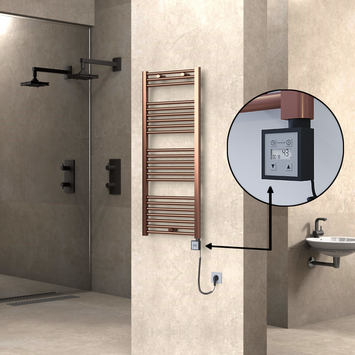 Radiva - Haiti Electric Towel Warmer 500x1200 Flat Antique Copper Gloss (KTX3 Thermostat) 300 Watt Spiral Cable