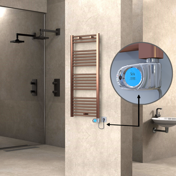 Radiva - Haiti Electric Towel Warmer 500x1200 Flat Antique Copper Gloss (Musa Thermostat) 300 Watt