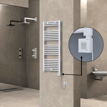Radiva - Haiti Electric Towel Warmer 500x1200 Flat White Gloss (KTX1 Thermostat) 600 Watt Spiral Cable