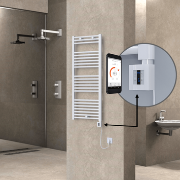  - Haiti Electric Towel Warmer 500x1200 Flat White Gloss (KTX4 Thermostat) 600 Watt Spiral Cable