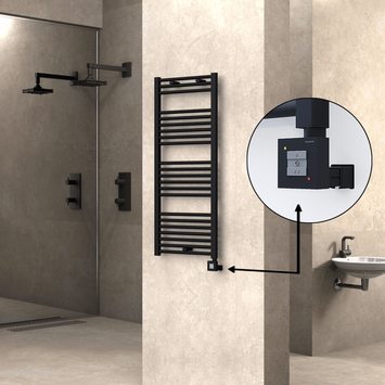 Radiva - Haiti Electric Towel Warmer 500x1200 Flat Black Matt (KTX1 Thermostat) 600 Watt