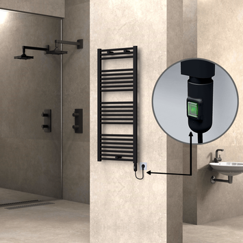 Radiva - Haiti Electric Towel Warmer 500x1200 Flat Black Matt (On/Off Button) 600 Watt