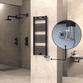 Radiva - Haiti Electric Towel Warmer 500x1200 Flat Black Matt (Thesis Thermostat) 600 Watt