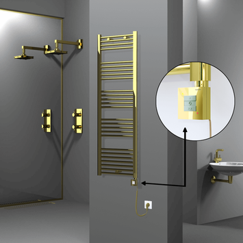 Radiva - Haiti Electric Towel Warmer 500x1500 Flat Gold (KTX1 Thermostat) 600 Watt Spiral Cable