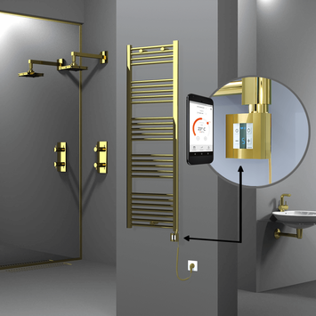 Radiva - Haiti Electric Towel Warmer 500x1500 Flat Gold (KTX4 Thermostat) 600 Watt Spiral Cable