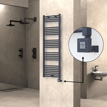 Radiva - Haiti Electric Towel Warmer 500x1500 Flat Anthracite Textured (KTX1 Thermostat) 600 Watt