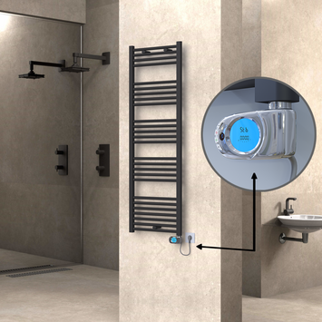 Radiva - Haiti Electric Towel Warmer 500x1500 Flat Anthracite Textured (Musa Thermostat) 600 Watt