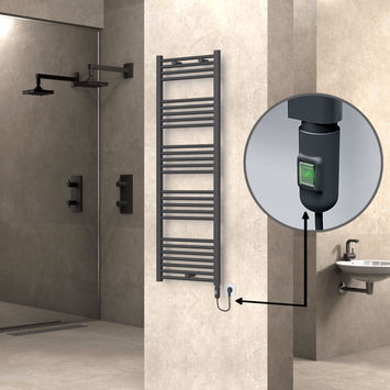 Radiva - Haiti Electric Towel Warmer 500x1500 Flat Anthracite Textured (On/Off Button) 600 Watt