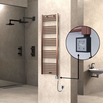 Radiva - Haiti Electric Towel Warmer 500x1500 Flat Antique Copper Gloss (KTX3 Thermostat) 600 Watt Spiral Cable