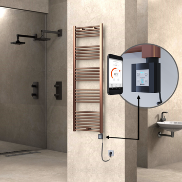  - Haiti Electric Towel Warmer 500x1500 Flat Antique Copper Gloss (KTX4 Thermostat) 600 Watt Spiral Cable