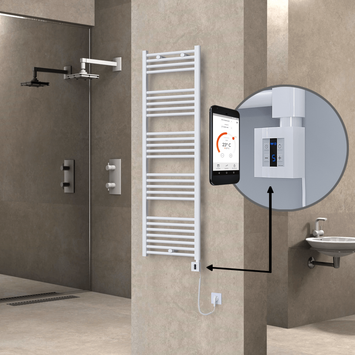  - Haiti Electric Towel Warmer 500x1500 Flat White Gloss (KTX4 Thermostat) 600 Watt Spiral Cable