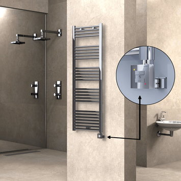 Radiva - Haiti Electric Towel Warmer 500x1500 Flat Chrome (KTX1 Thermostat) 600 Watt