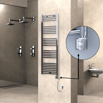 Radiva - HAITI Elektrikli Havlupan 500x1500 Düz Krom (KTX3 Termostat) 600W Spiral Kablolu