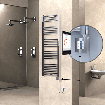 Radiva - Haiti Electric Towel Warmer 500x1500 Flat Chrome (KTX4 Thermostat) 600 Watt Spiral Cable