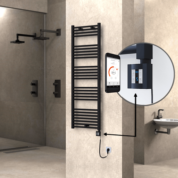 Radiva - Haiti Sèche Serviettes Electrique 500x1500 Noir mat Ktx4 600 Watt Câble en spirale