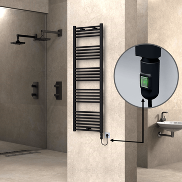 Radiva - Haiti Sèche Serviettes Electrique 500x1500 Noir mat (On/Off) 600 Watt